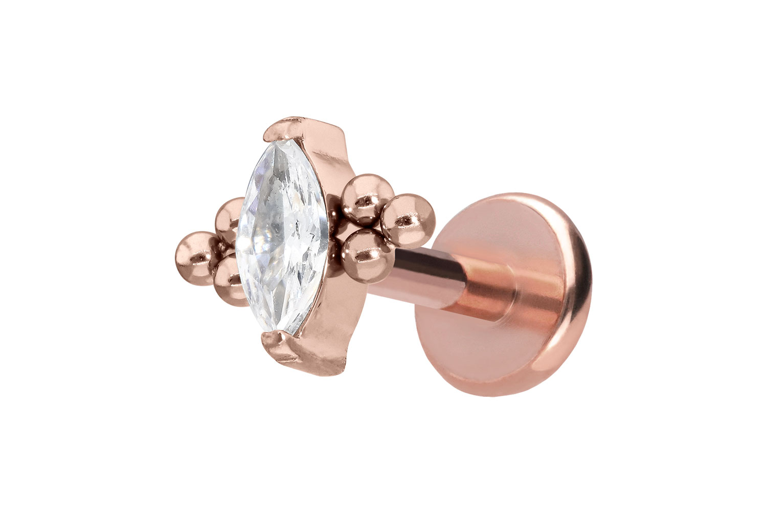 Titan Labret Piercing mit Push Fit KRISTALLTROPFEN + 6 KUGELN